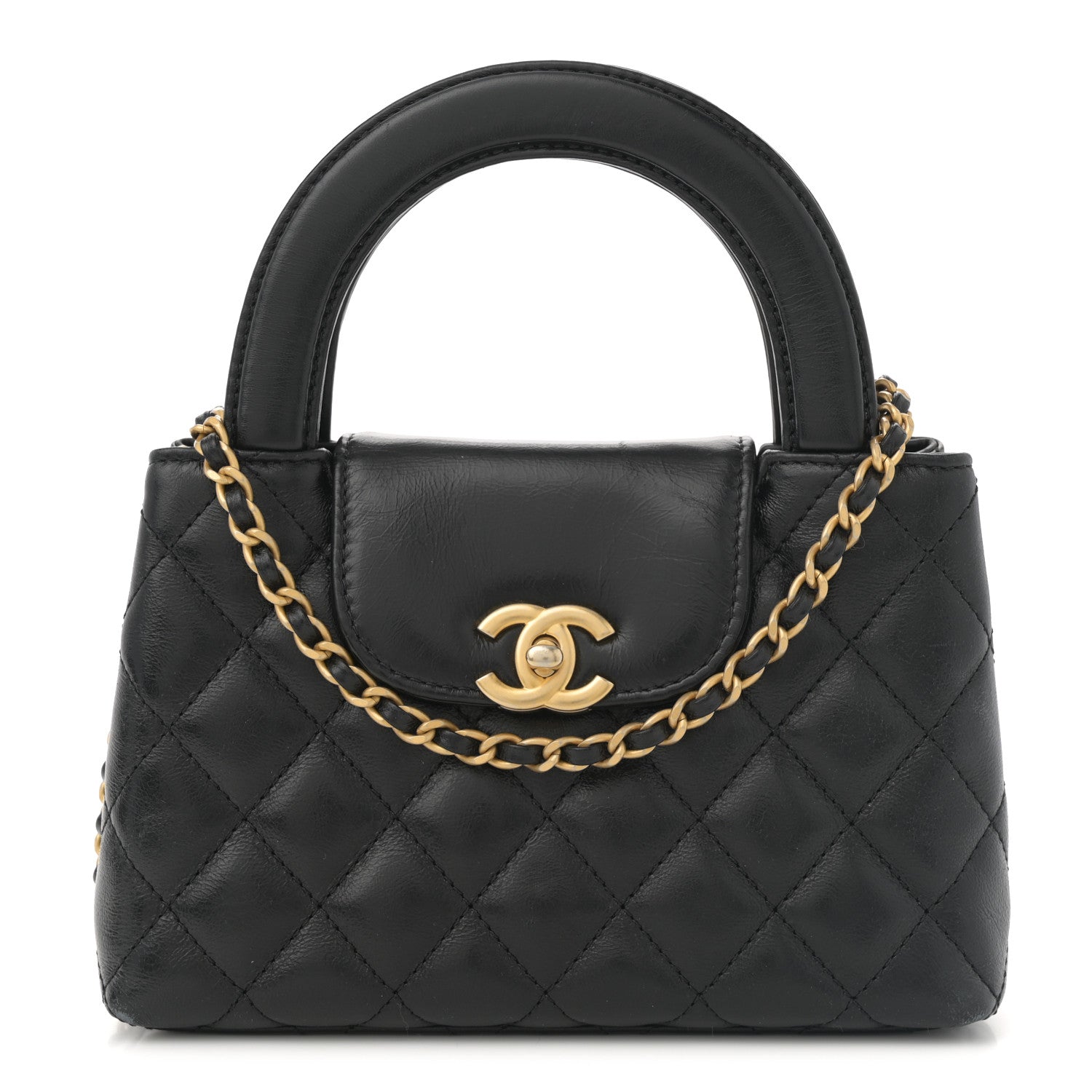 Chanel Shiny Aged Calfskin Quilted Nano Kelly Shopper Black 1 of 21