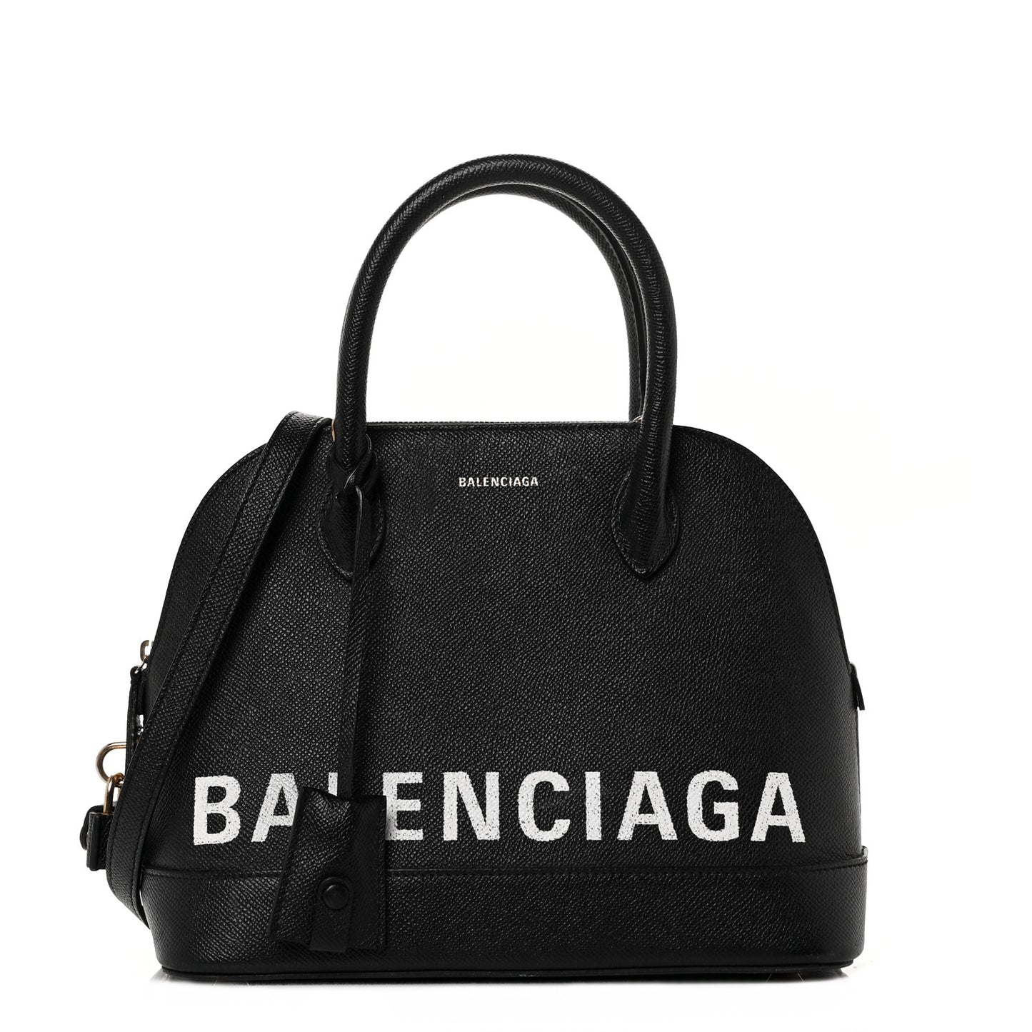 Signature Grained Calfskin Logo S Ville Top Handle Bag Black