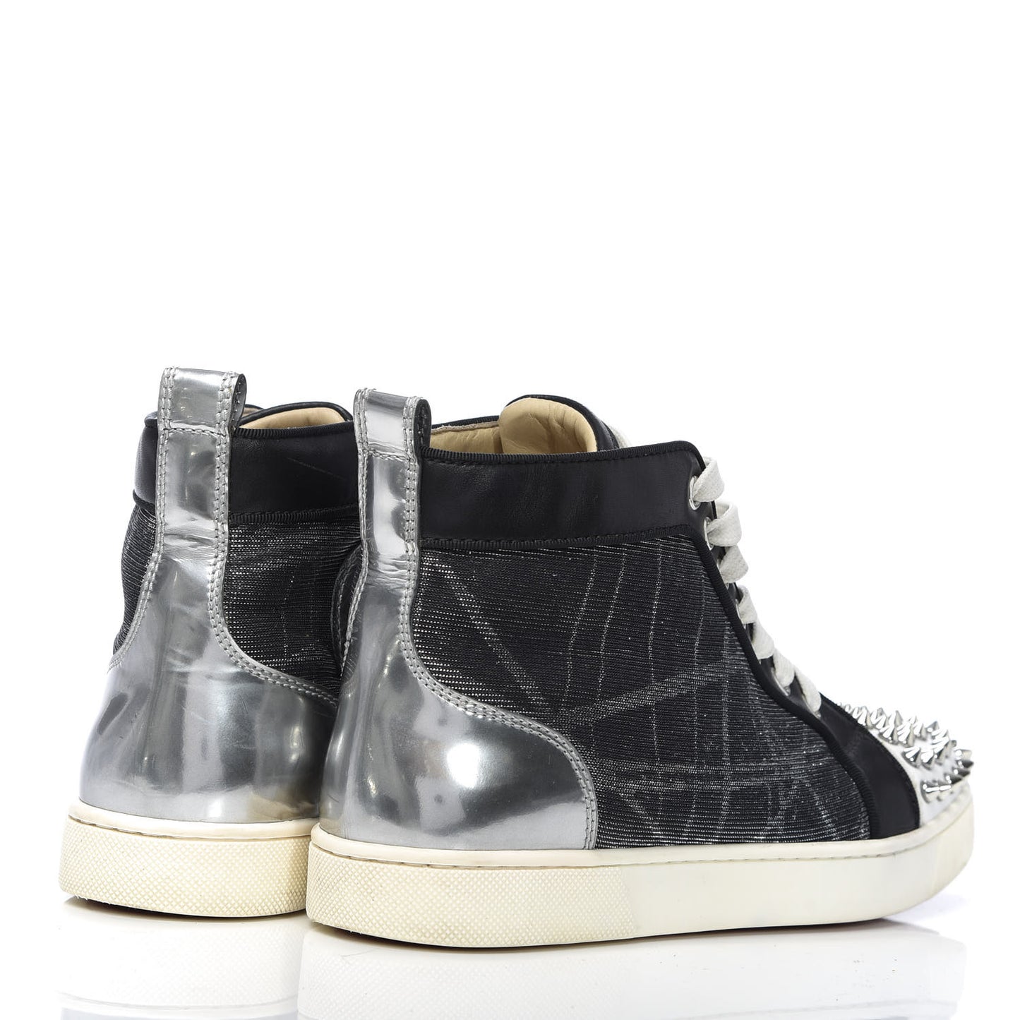 Calfskin Lurex Specchio Spikes Louis Orlato Flat Sneakers 37.5 Black Silver