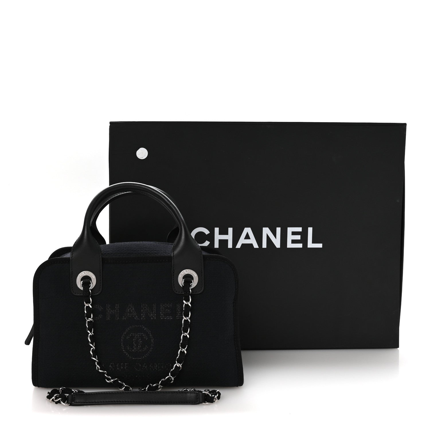 Chanel Mixed Fibers Deauville Bowling Bag Black 11 of 11
