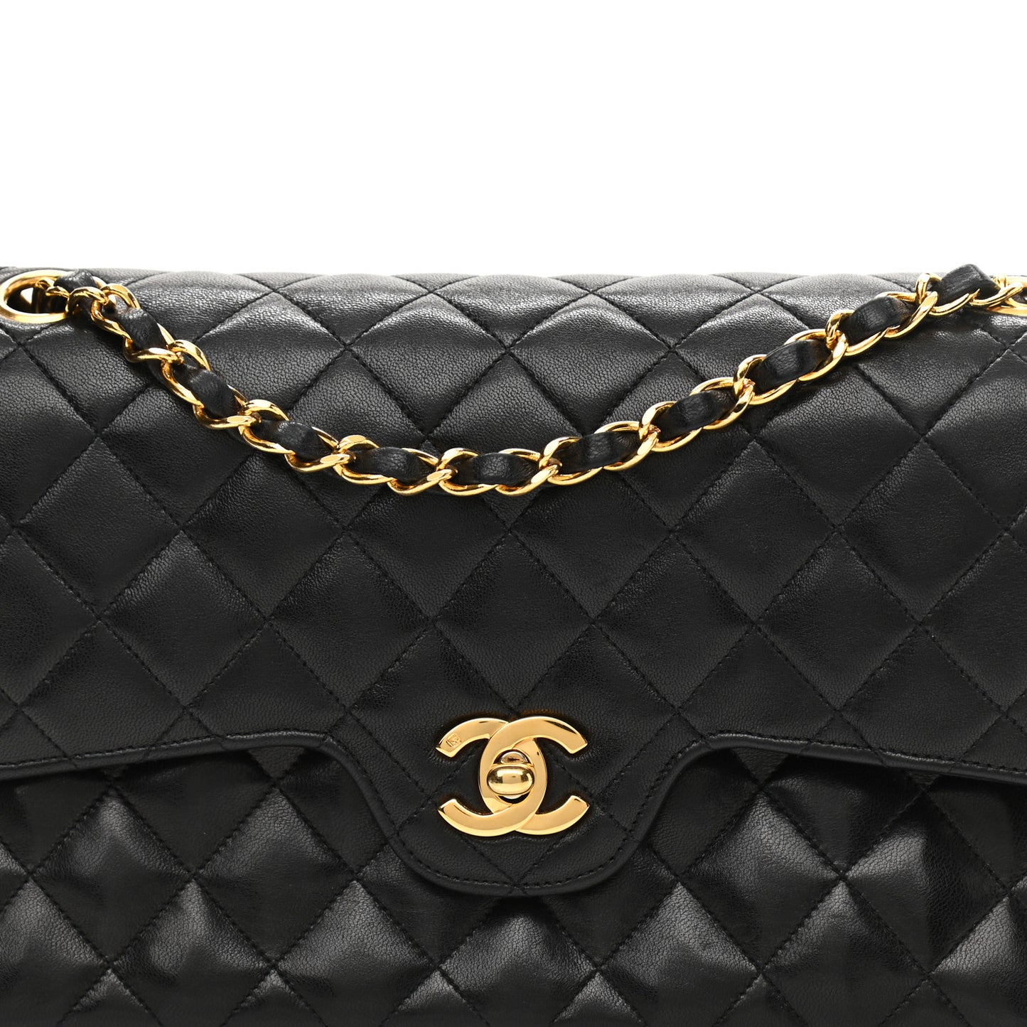Lambskin Quilted Medium Double Flap Black