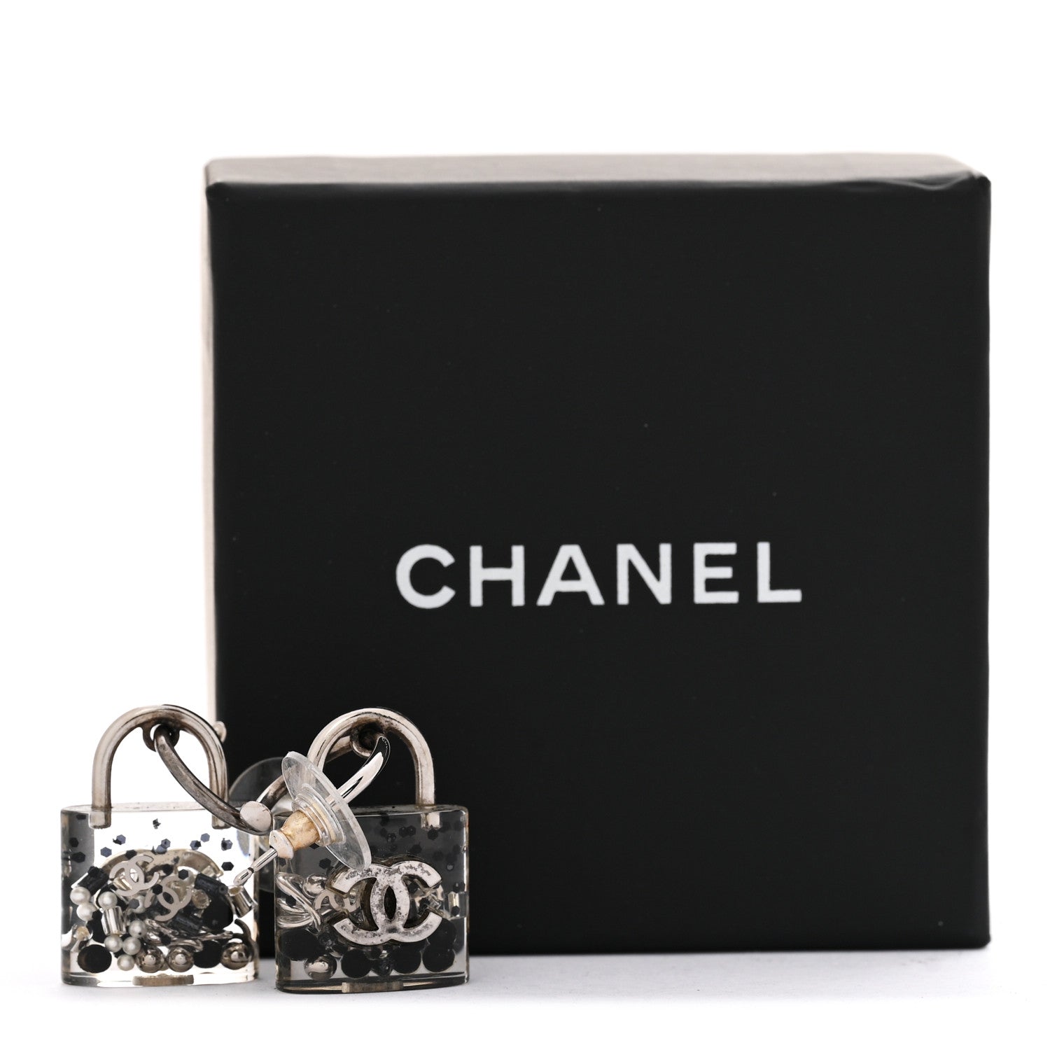 Chanel Resin Pearl CC Padlock Earrings Grey 5 of 5
