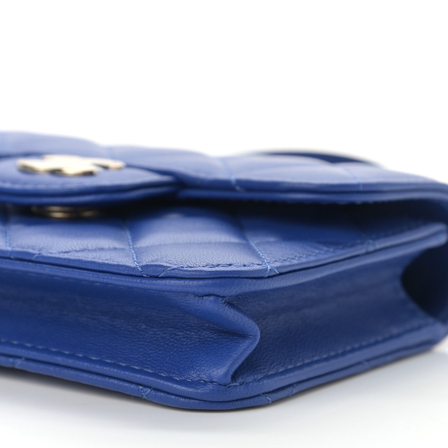 Lambskin Quilted Top Handle Flap Coin Purse With Chain Blue