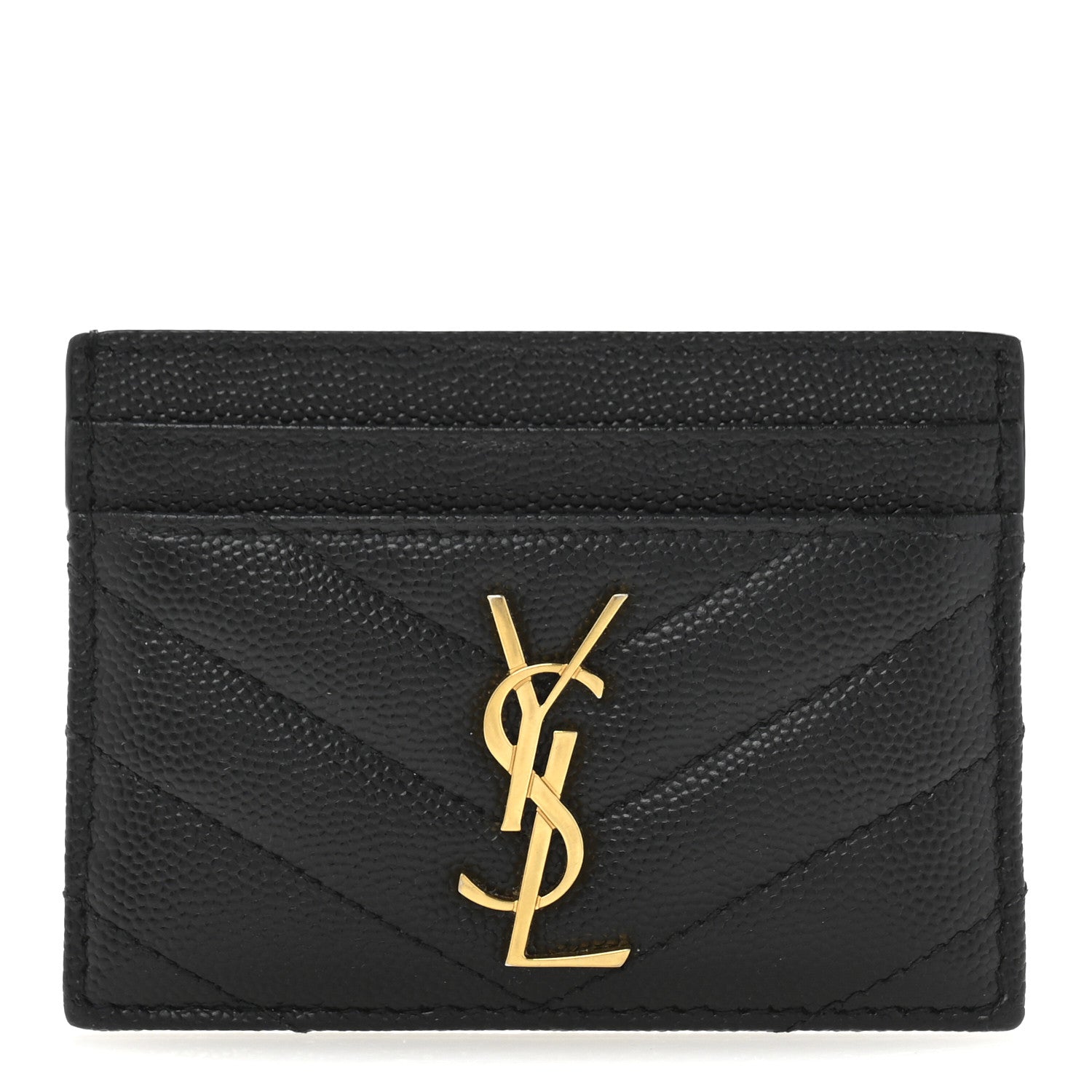 Saint Laurent Grain De Poudre Matelasse Chevron Monogram Credit Card Case Black 1 of 11