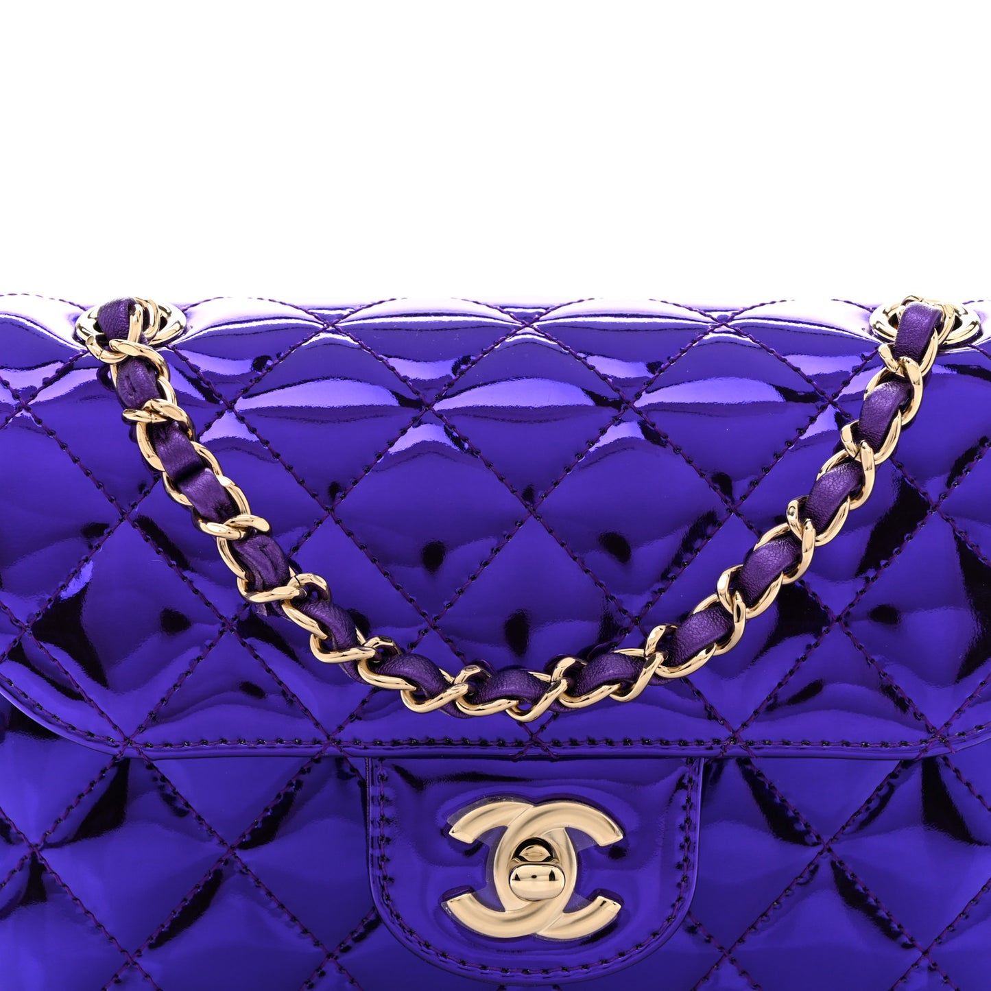 Mirror Calfskin Metallic Calfskin Quilted Hollywood Boulevard Mini Flap With Star Coin Purse Purple