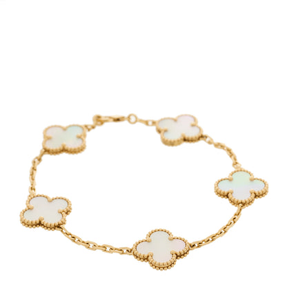Van Cleef & Arpels 18K Yellow Gold Mother of Pearl 5 Motifs Vintage Alhambra Bracelet 1 of 5