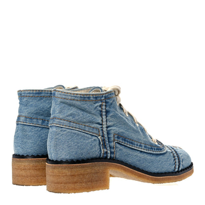 Chanel Denim Lace Up Boots 38.5 Light Blue 4 of 7