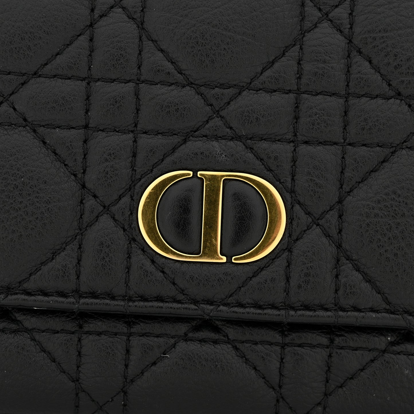 Supple Calfskin Cannage Caro Pouch With Chain  Black