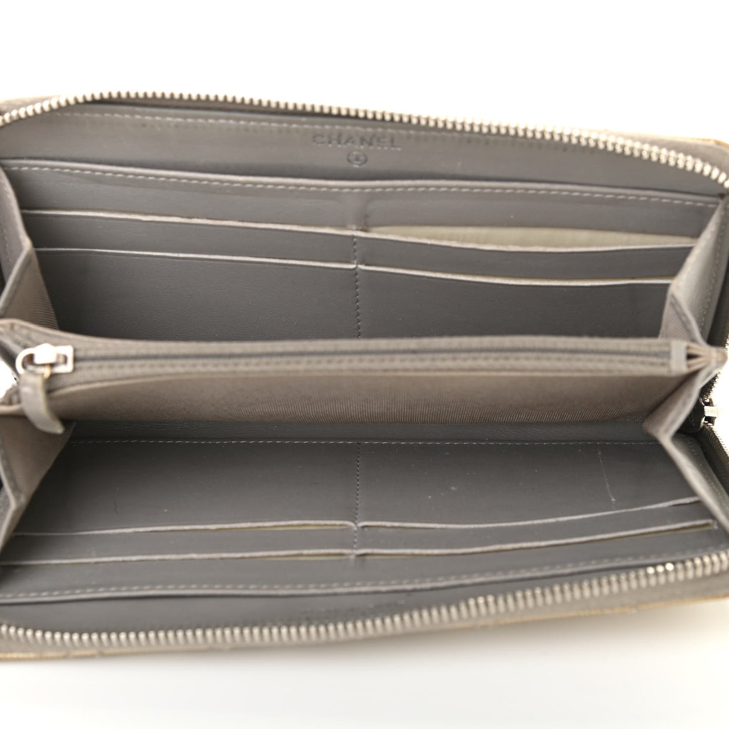Striated Patent Zip Around Wallet Gold