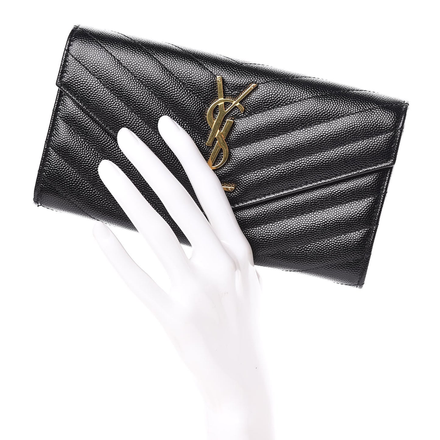 Grain De Poudre Matelasse Chevron Monogram Flap Wallet Black