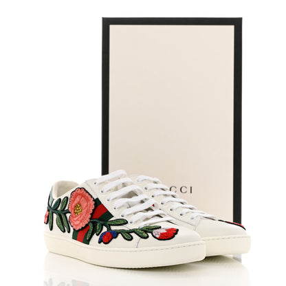 Gucci Calfskin Web Floral Embroidered Womens Ace Sneakers 37.5 White 9 of 9