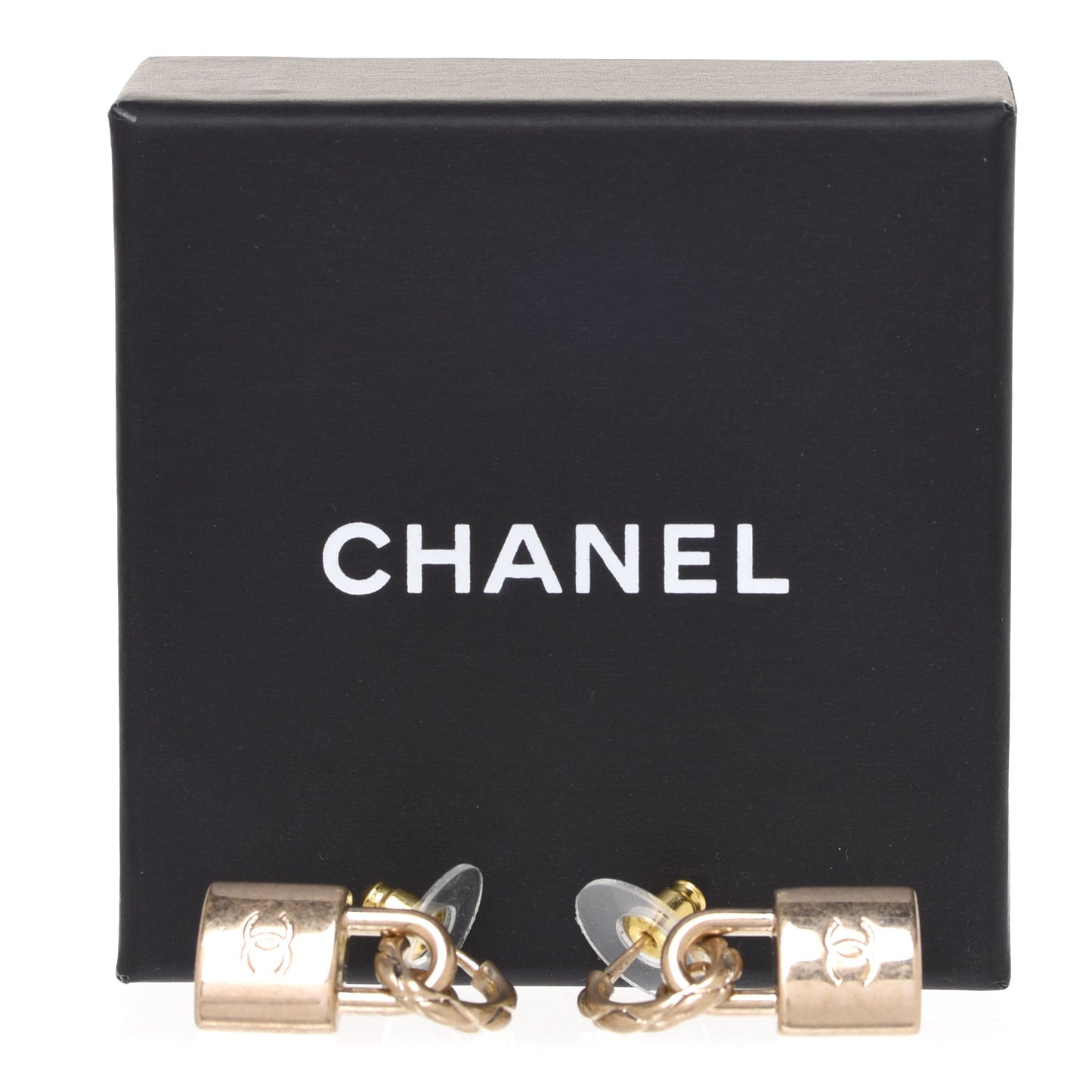 Metal Lock Drop Earrings Light Gold
