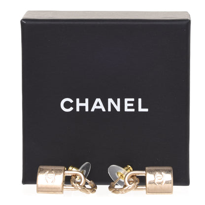 Chanel Metal Lock Drop Earrings Light Gold 5 of 5