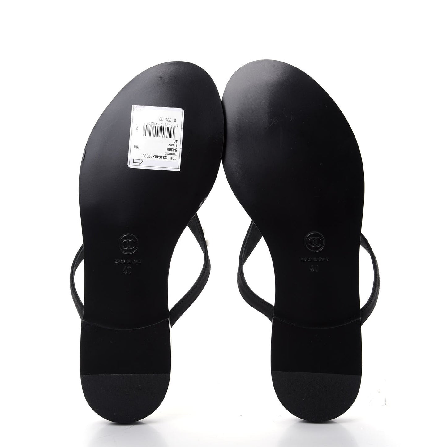 Suede Pearl Thong Sandals 40 Black