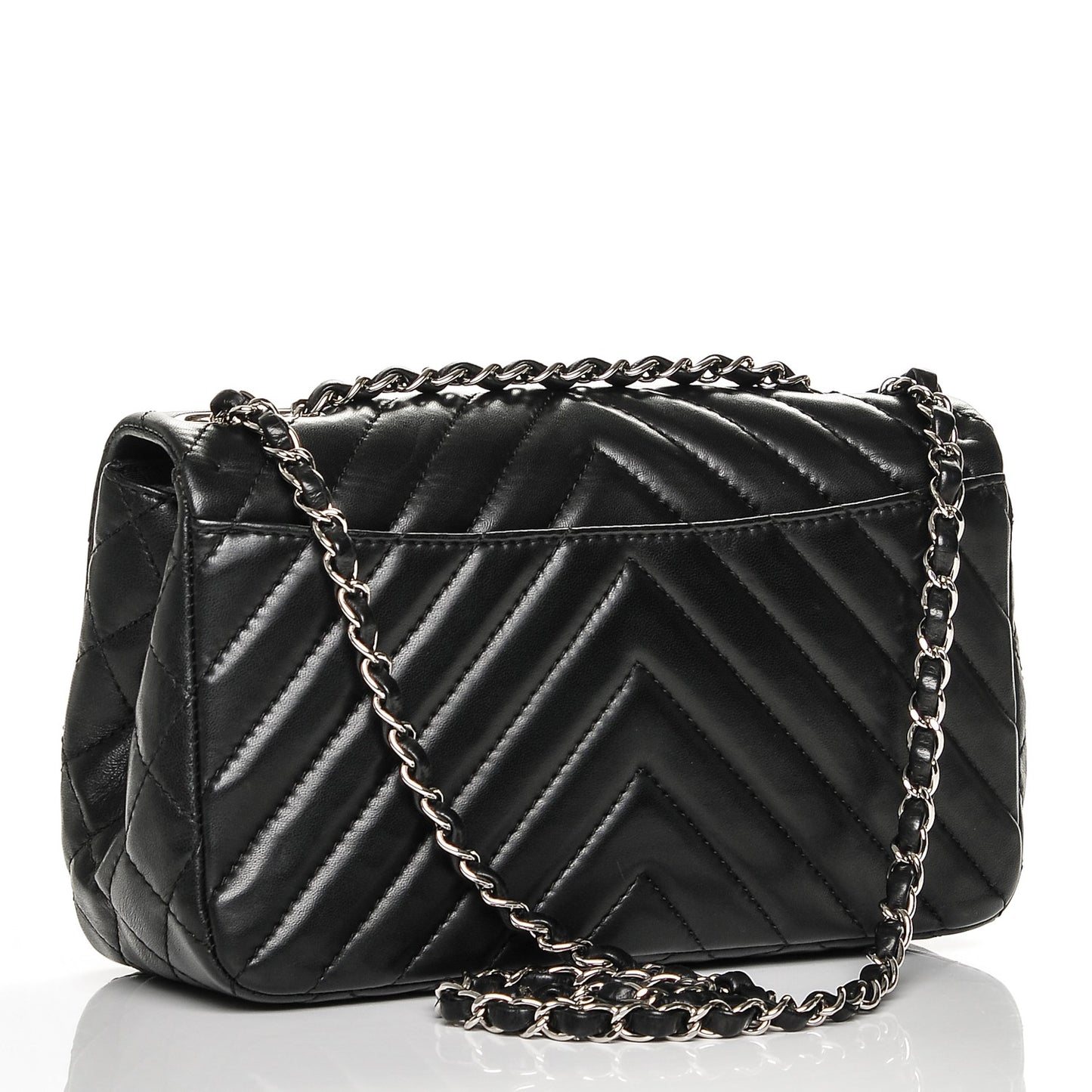 Lambskin Surpique Chevron Medium Single Flap Black
