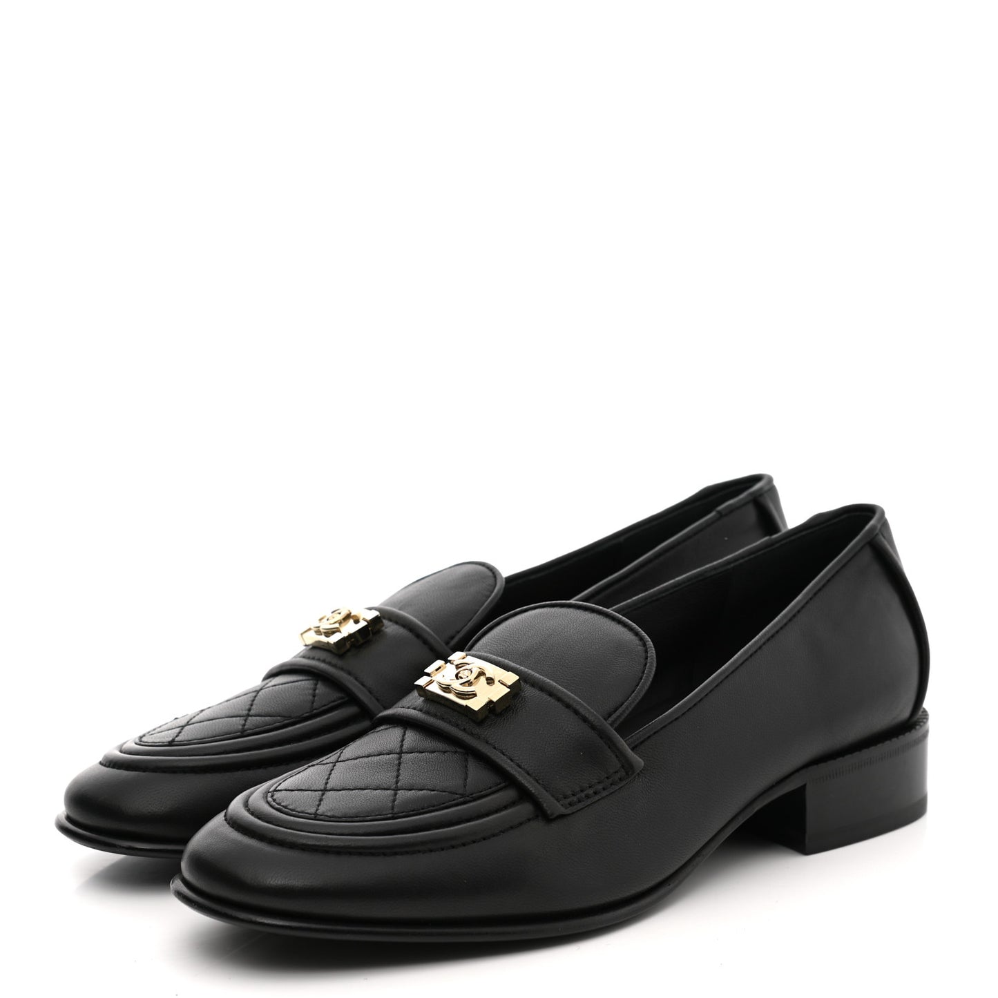 Lambskin Quilted Boy Loafers 36.5 Black