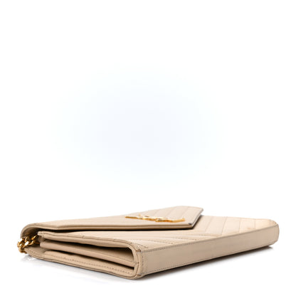 Saint Laurent Grain De Poudre Matelasse Chevron Monogram Chain Wallet Dark Beige 3 of 10