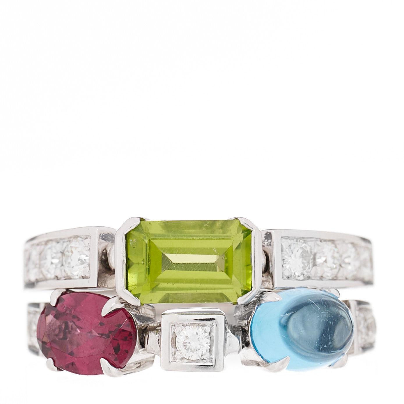 Bulgari 18K White Gold Diamond Gemstone Allegra Two Band Ring 52 6 1 of 7