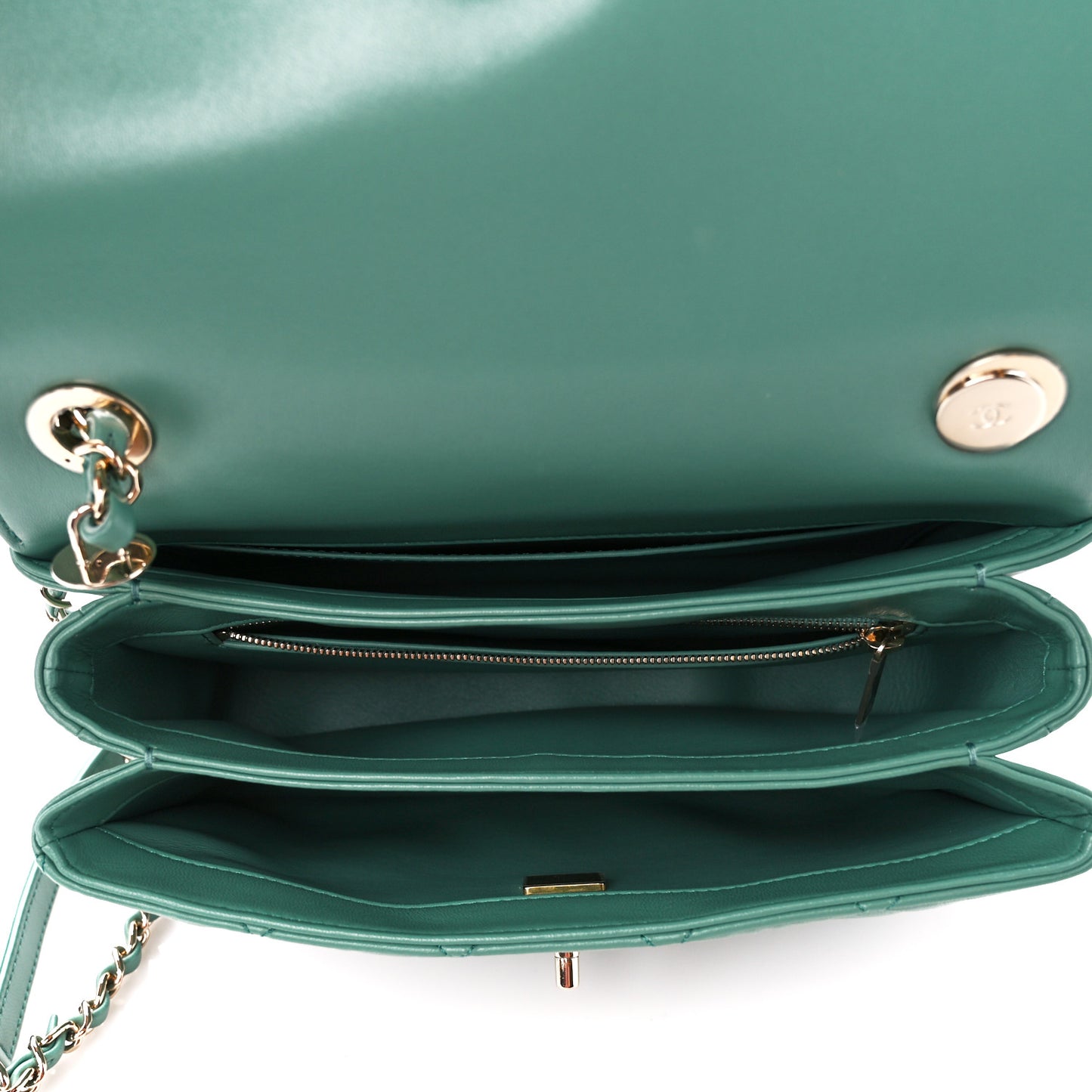 Lambskin Quilted Small Trendy CC Flap Dual Handle Bag Green