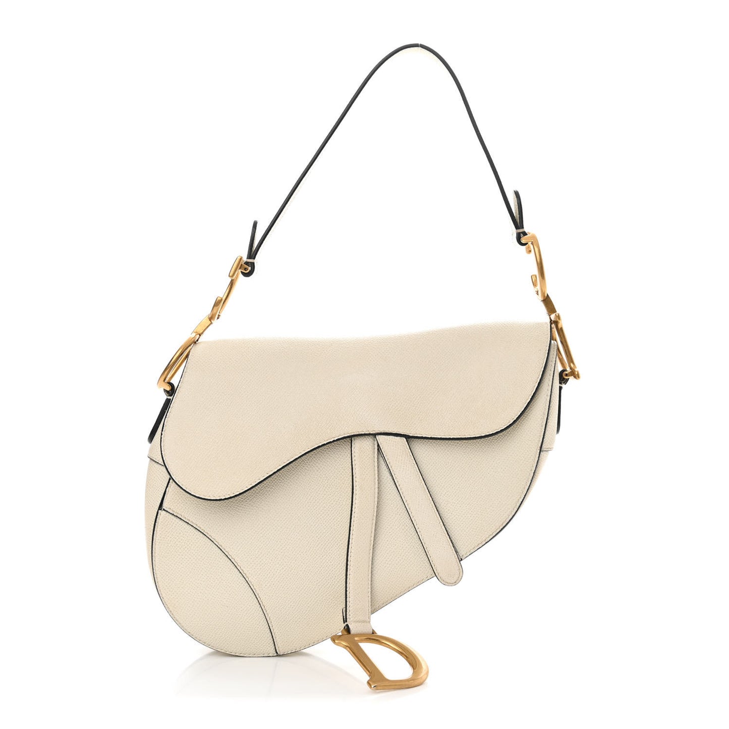 Grained Calfskin Saddle Bag White