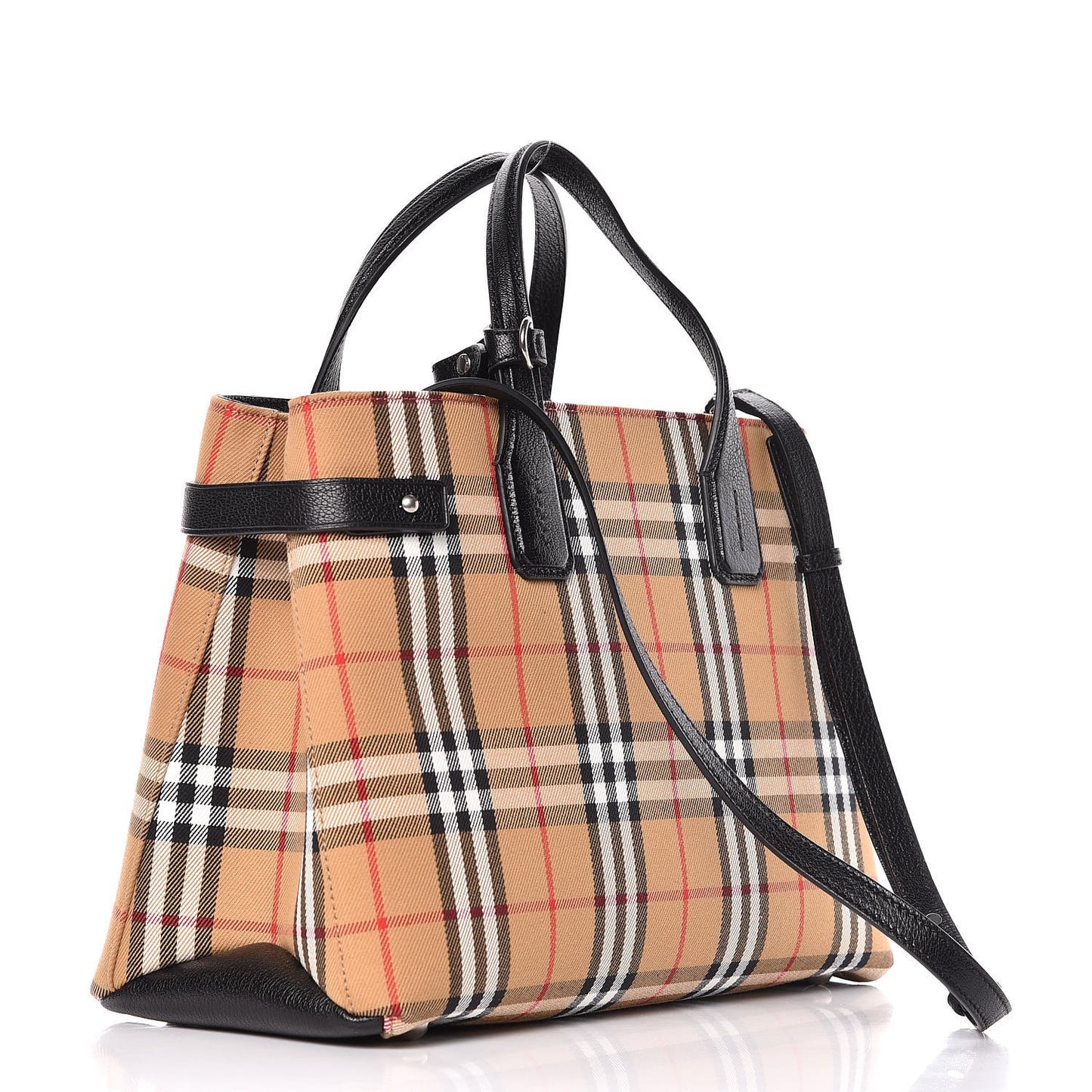 Goatskin Vintage Check Medium Banner Tote Black