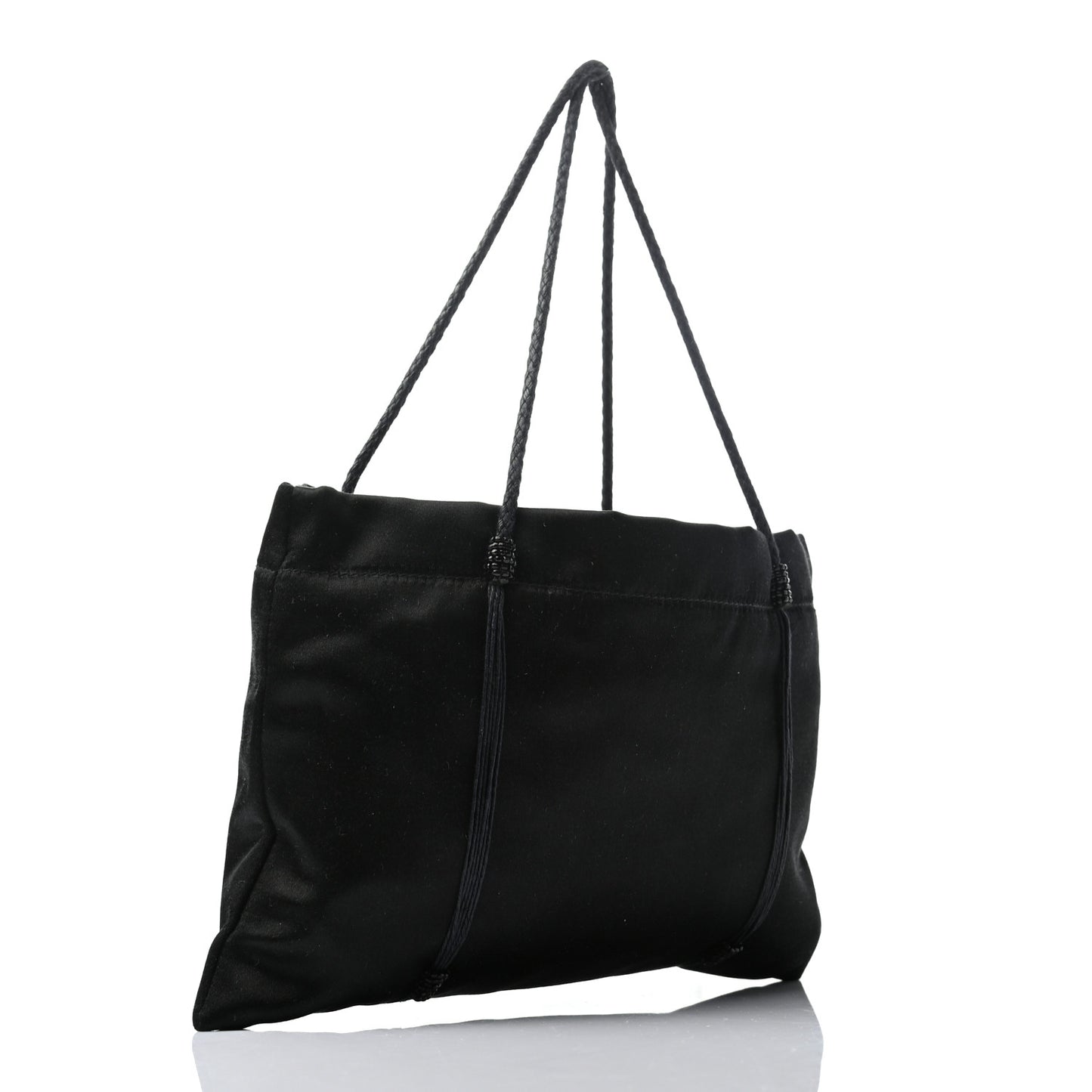 Satin Beaded Mini Tote Bag Black