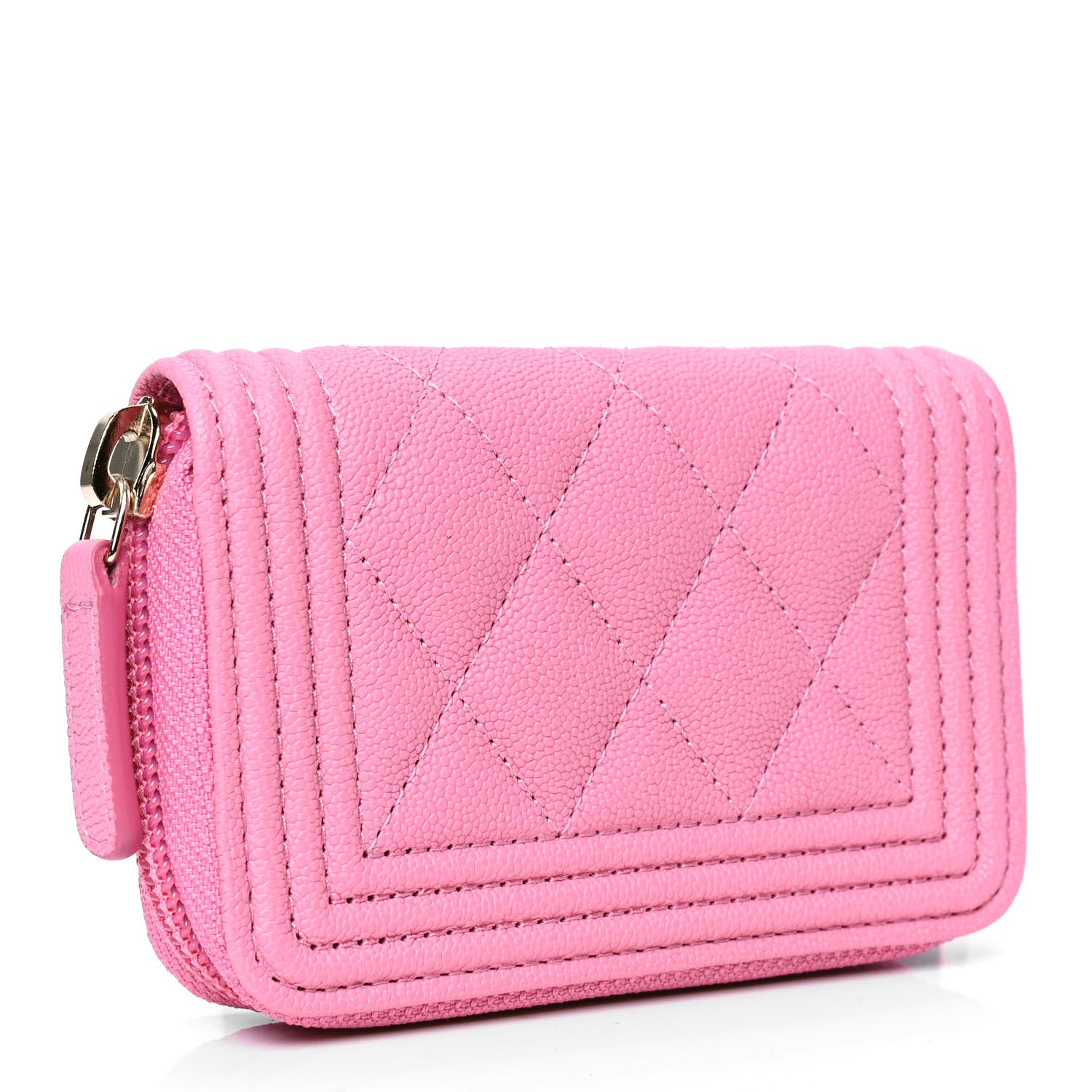 Chanel Caviar Quilted Boy Zip Around Coin Purse Wallet Pink 2 of 4