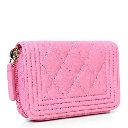Chanel Caviar Quilted Boy Zip Around Coin Purse Wallet Pink 2 of 4