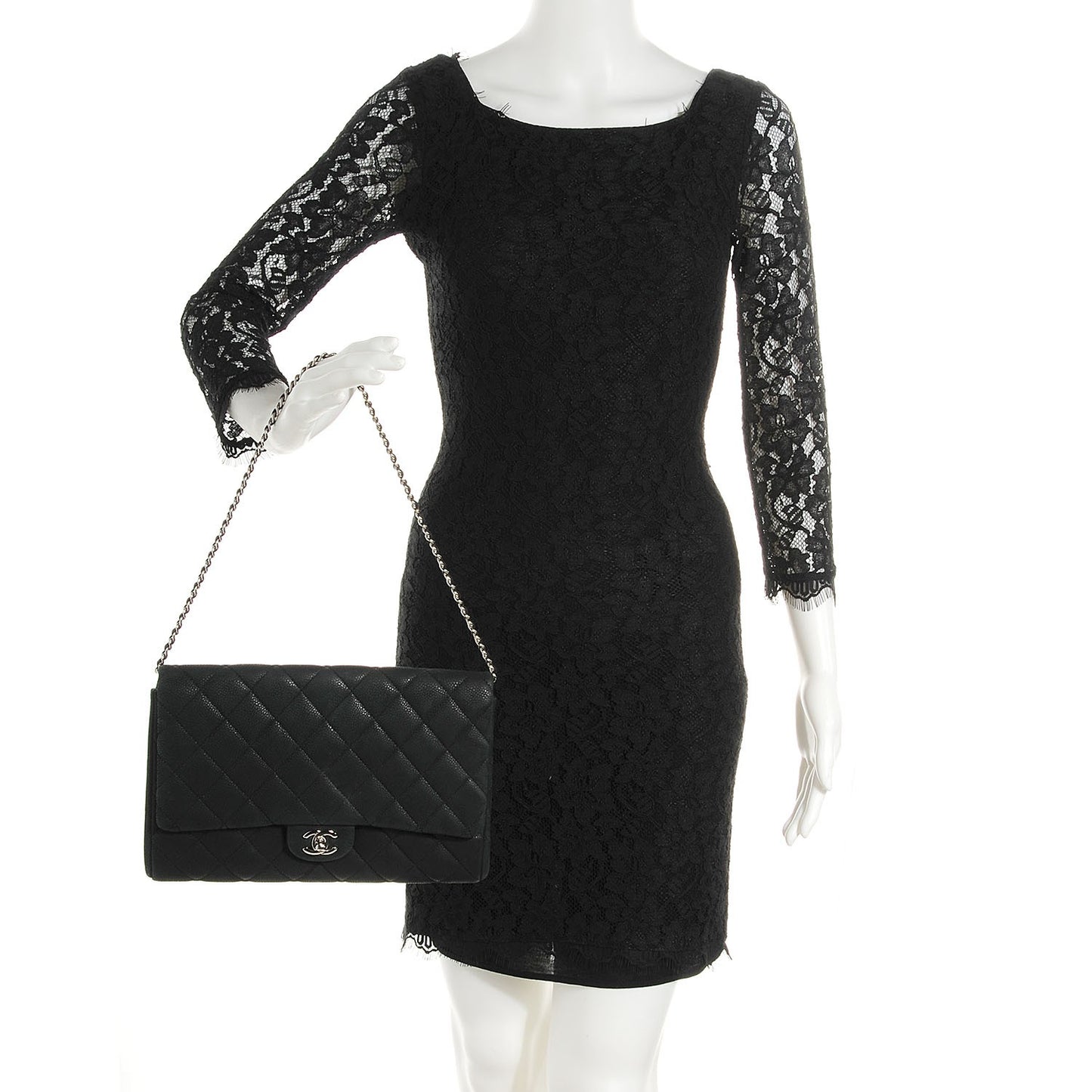 Iridescent Caviar Quilted Clutch With Chain Flap Black