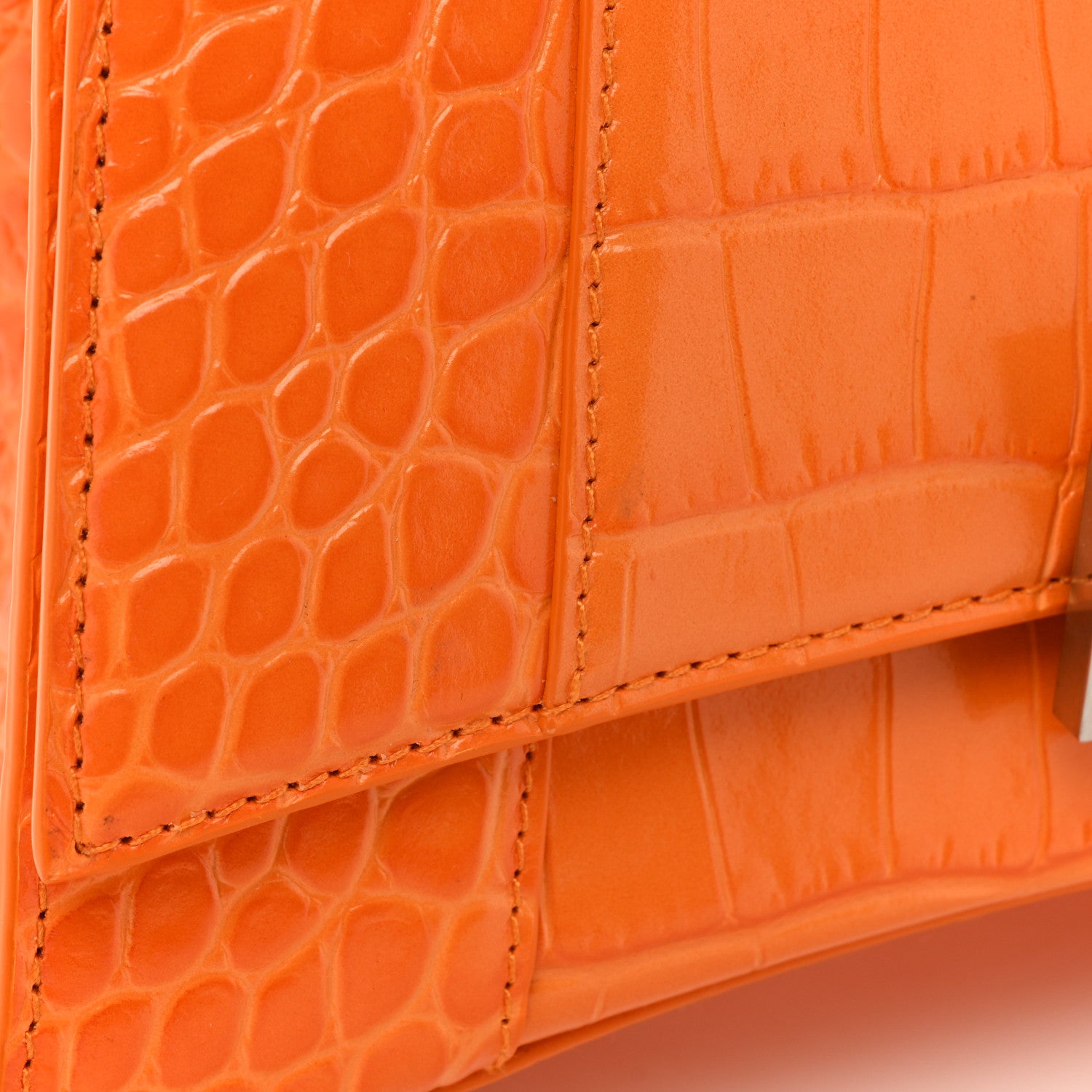 Balenciaga Shiny Calfskin Crocodile Embossed Small Hourglass Top Handle Bag Pop Orange 14 of 15
