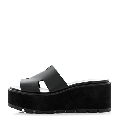 Hermes Calfskin Suede Eze 30 Sandals 39 Black 1 of 9