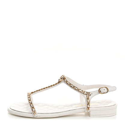 Chanel Lambskin CC Heart Chain Sandals 37.5 White 1 of 8