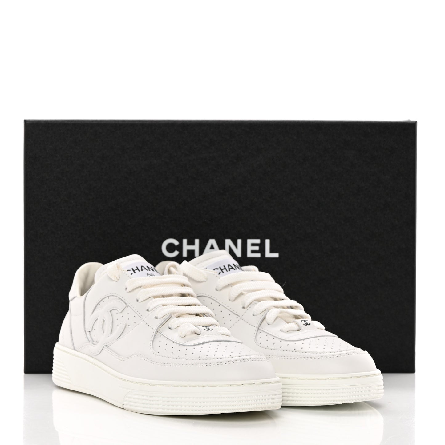 Calfskin CC Womens Sneakers 37.5 White