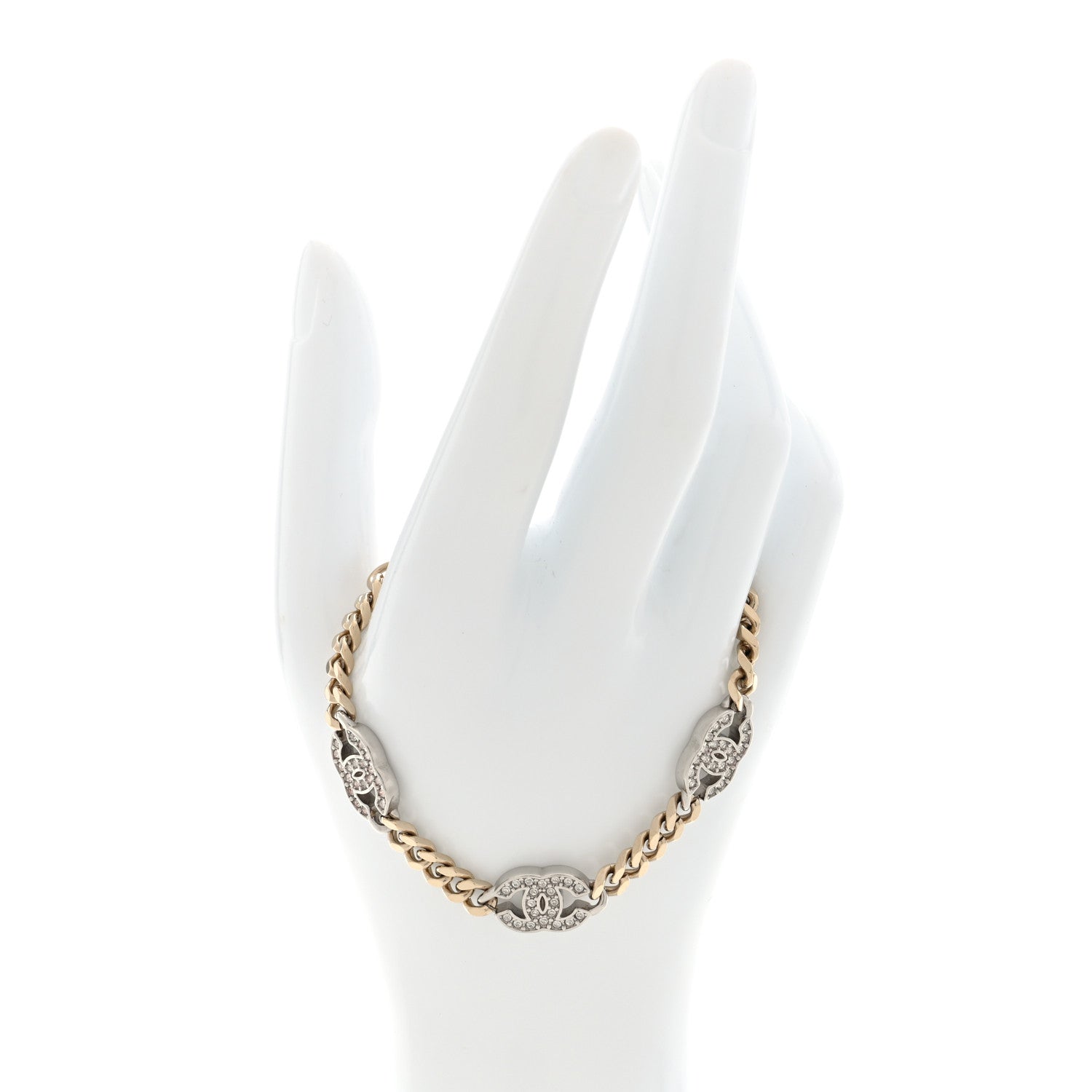 Chanel Crystal CC Chain Bracelet Gold Silver 2 of 4