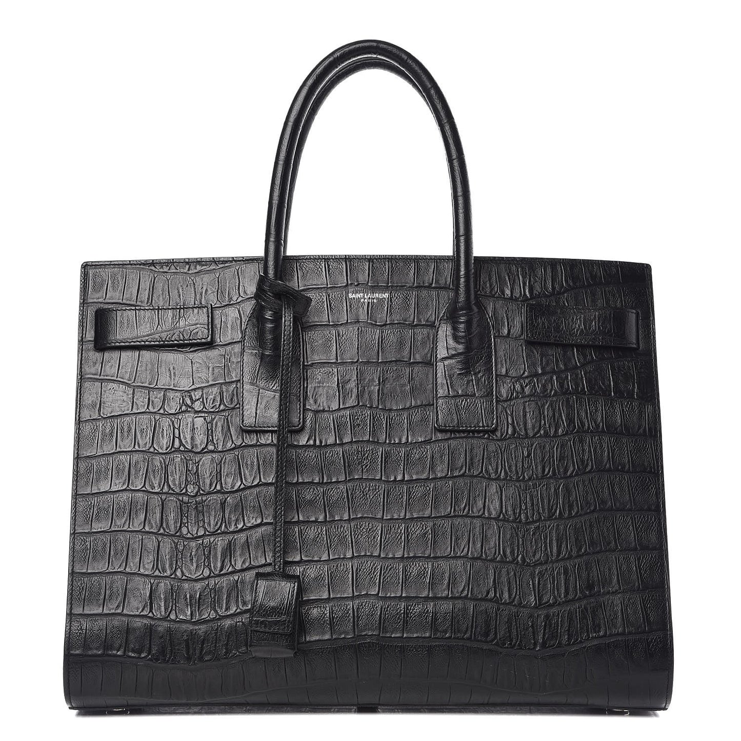 Calfskin Crocodile Embossed Large Sac De Jour Carryall Black