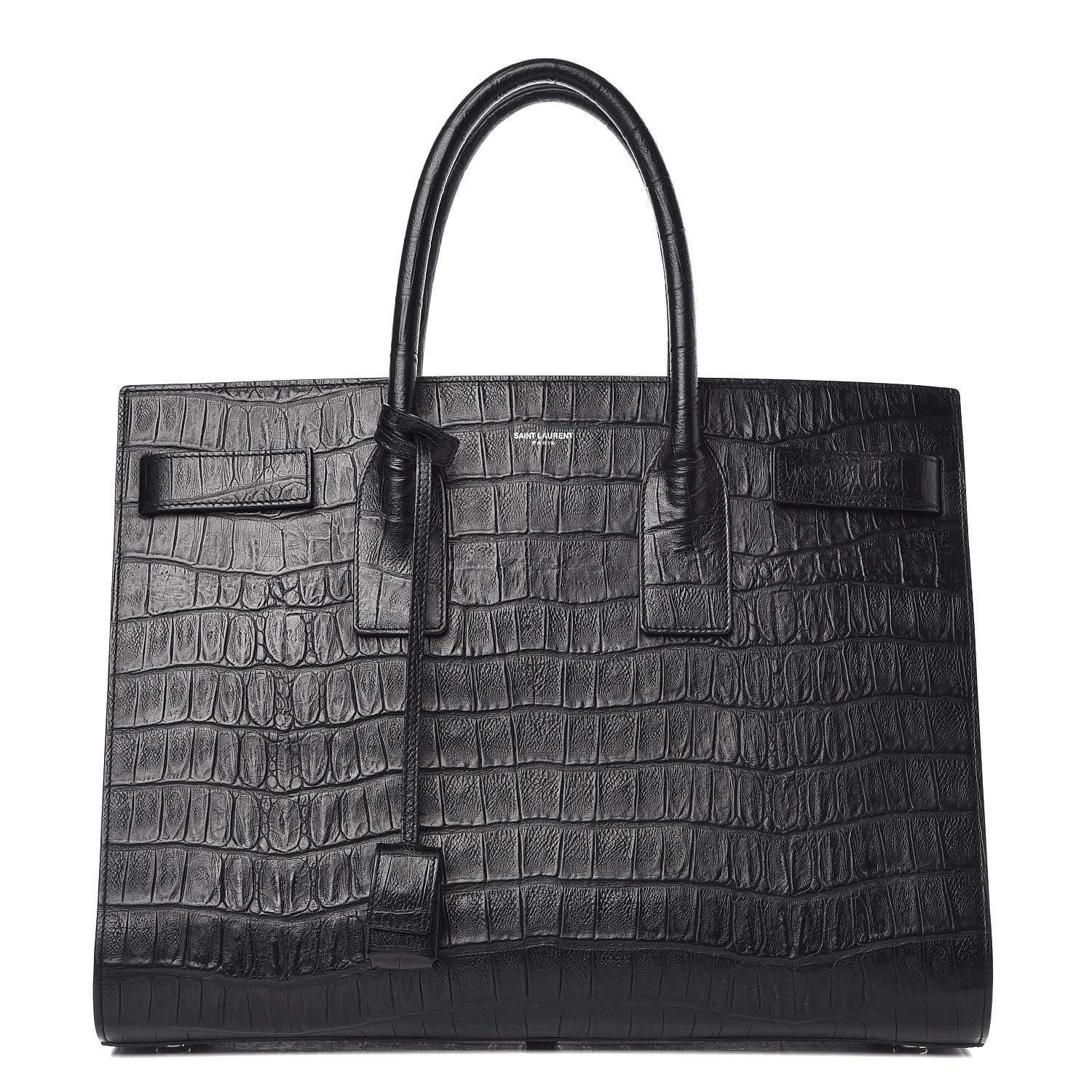 Saint Laurent Calfskin Crocodile Embossed Large Sac De Jour Carryall Black 1 of 8