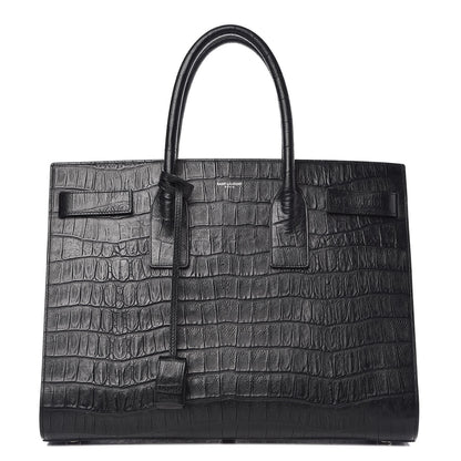 Saint Laurent Calfskin Crocodile Embossed Large Sac De Jour Carryall Black 1 of 8
