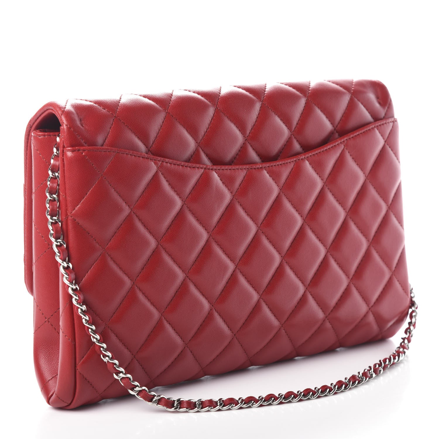 Chanel Lambskin Quilted Clutch With Chain Flap Red 3 of 10