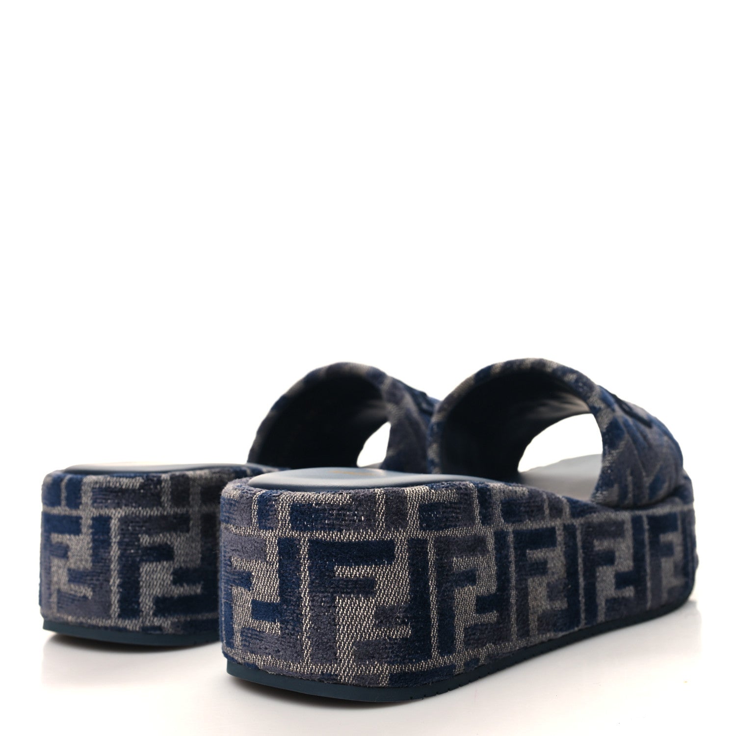 Fendi Chenille Womens FF Sunshine Flatform Slide Sandals 36.5 Blue 4 of 9