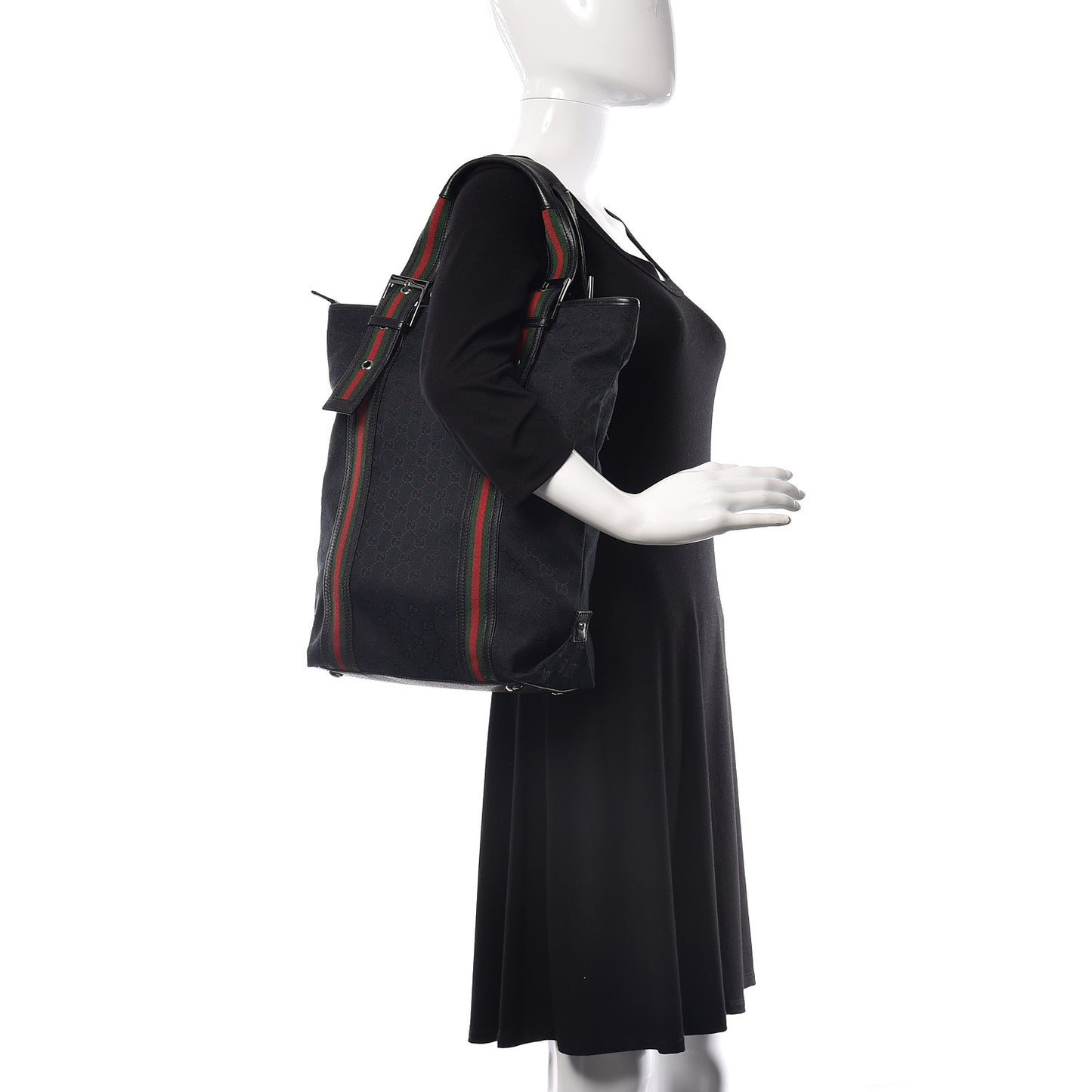GG Monogram Web Handle Vertical Tote Bag Black