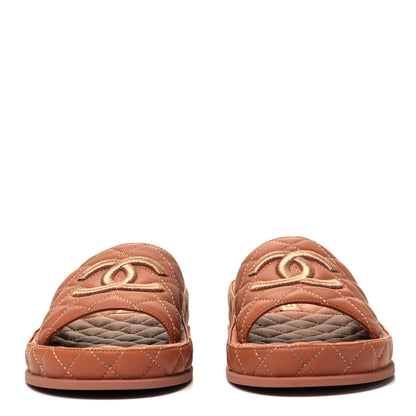 Chanel Lambskin Quilted CC Mules Sandals 39 Brown 2 of 8