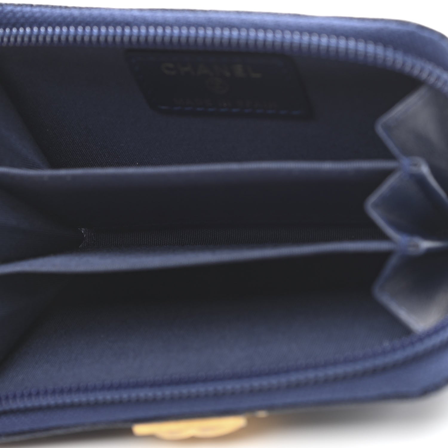 Chanel Caviar Quilted Boy Zip Around Coin Purse Wallet Dark Blue 5 of 8