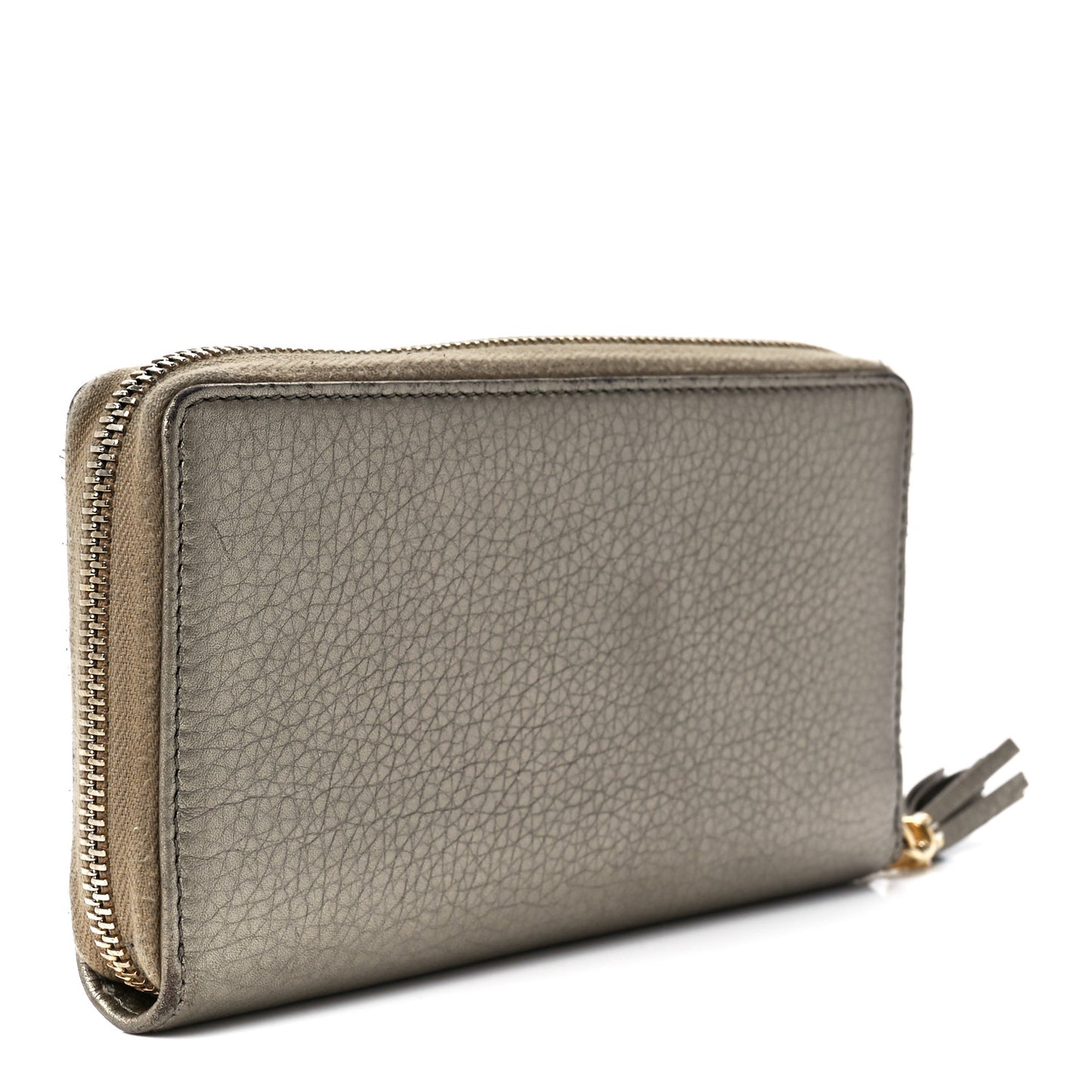 Metallic Pebbled Calfskin Soho Zip Around Wallet Golden Beige