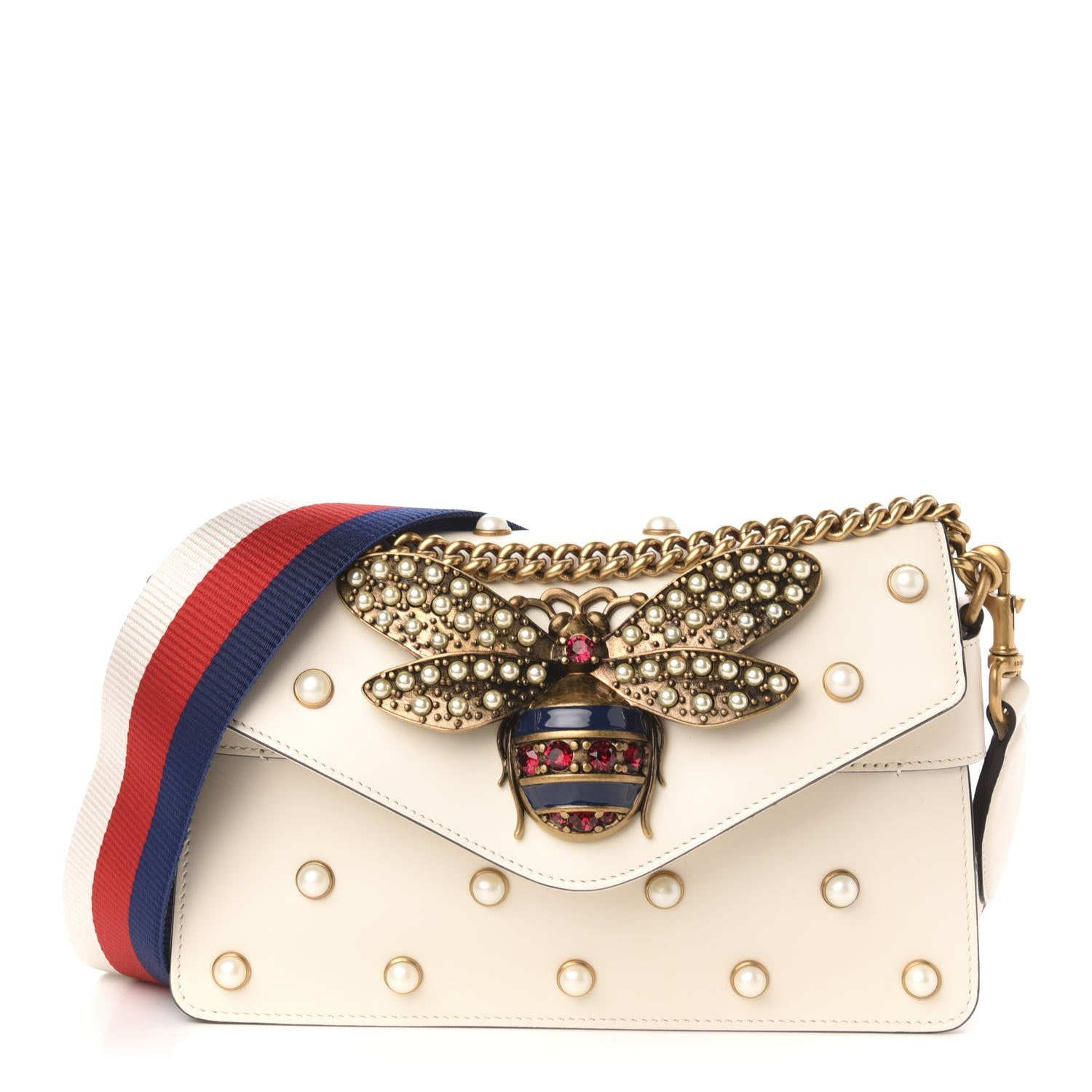 Gucci Nappa Pearl Studded Mini Queen Margaret Broadway Shoulder Bag Mystic White 1 of 13