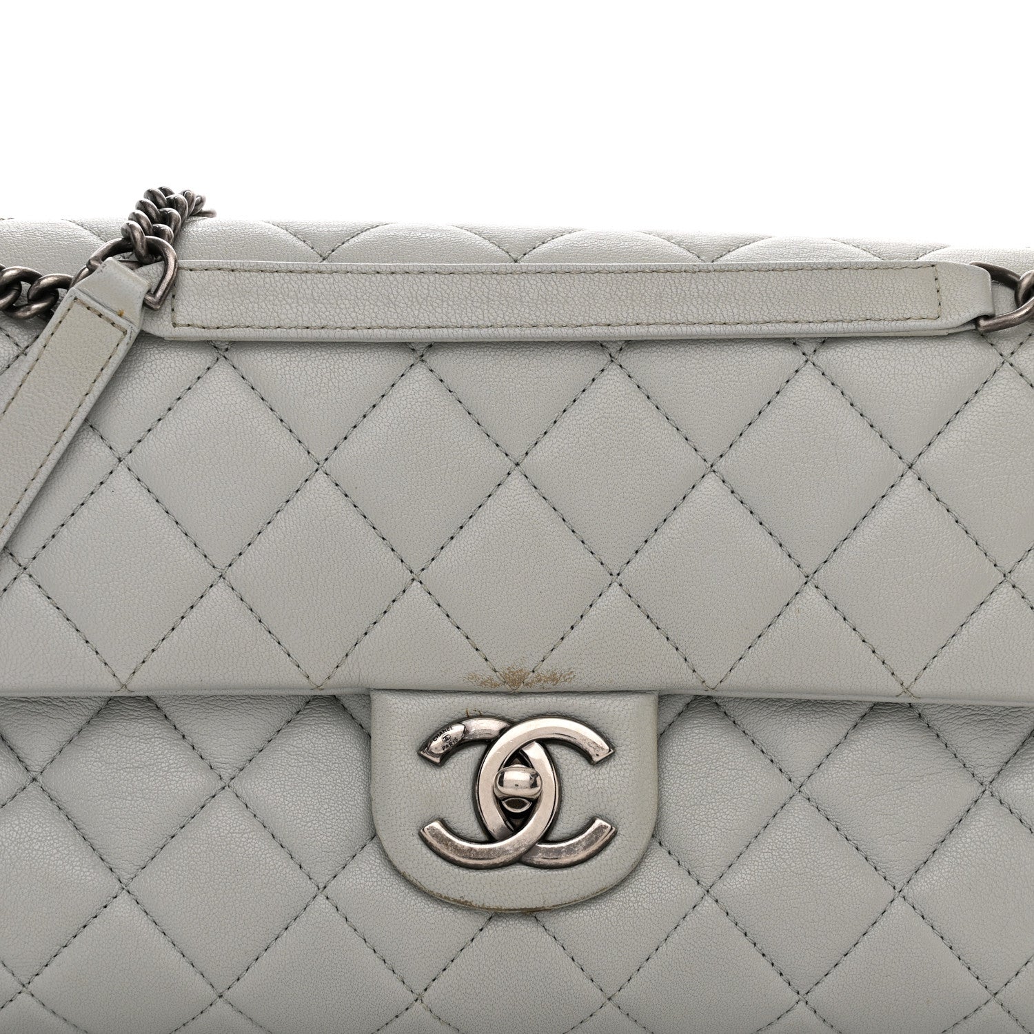 Chanel Shiny Lambskin Quilted Large Burgundy Rocks Flap Light Grey 8 of 15