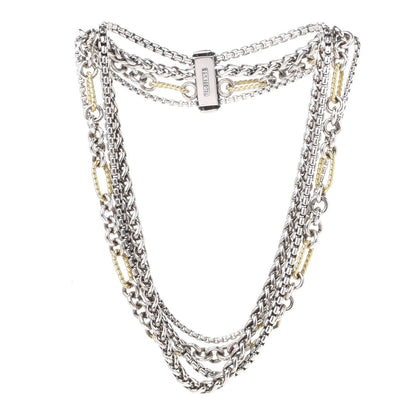 David Yurman Sterling Silver 18K Yellow Gold Four Row Mixed Chain Necklace 3 of 6