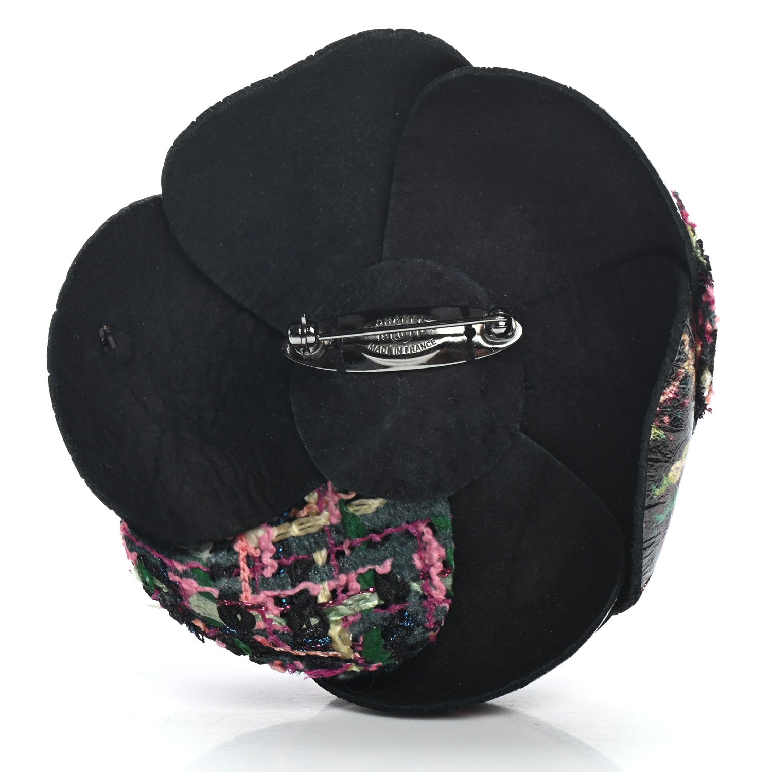 Chanel Lambskin Camellia Printed CC Pin Brooch Black Multicolor 3 of 4