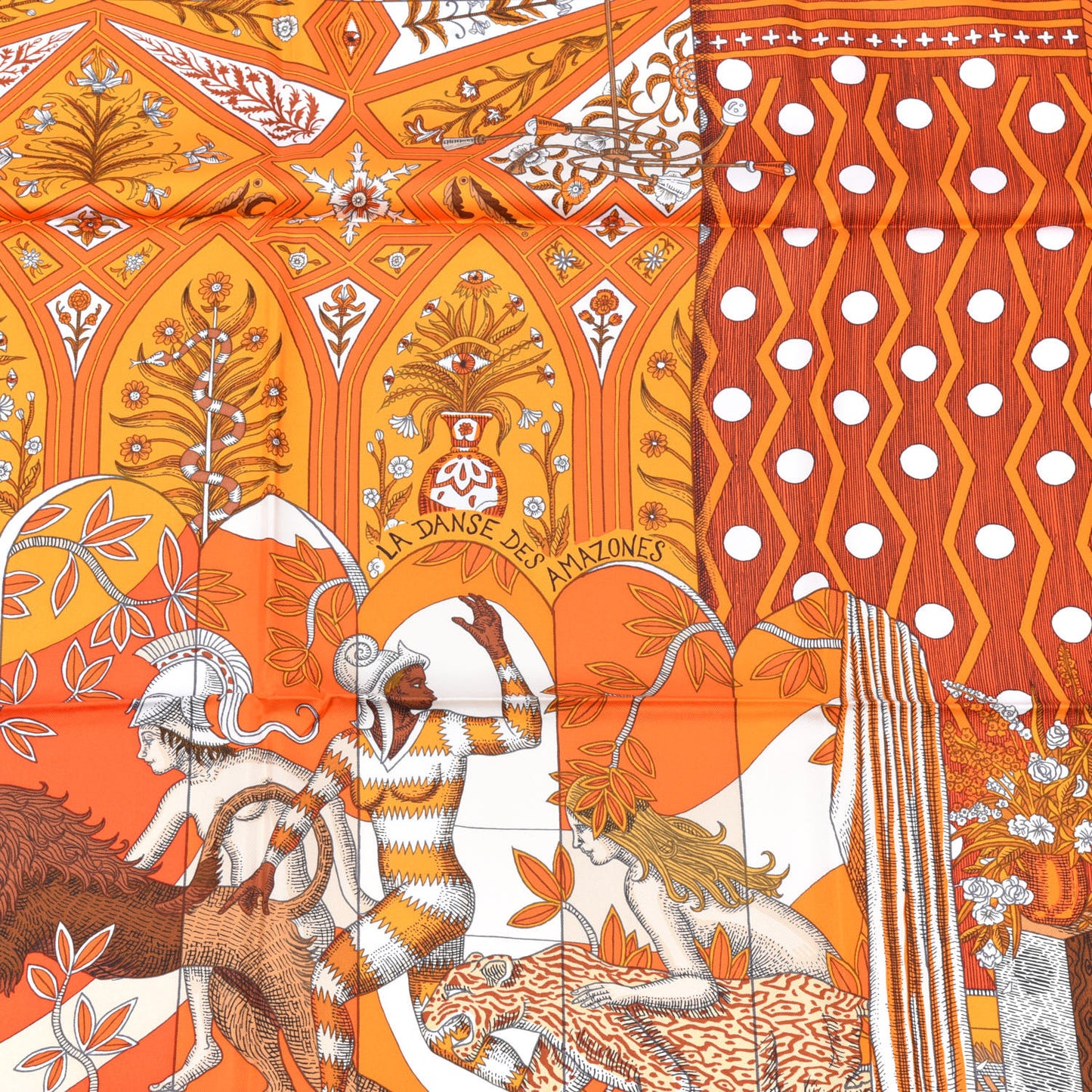 Silk La Danse Des Amazones Scarf 90 Orange Brun White