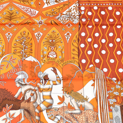 Hermes Silk La Danse Des Amazones Scarf 90 Orange Brun White 3 of 12