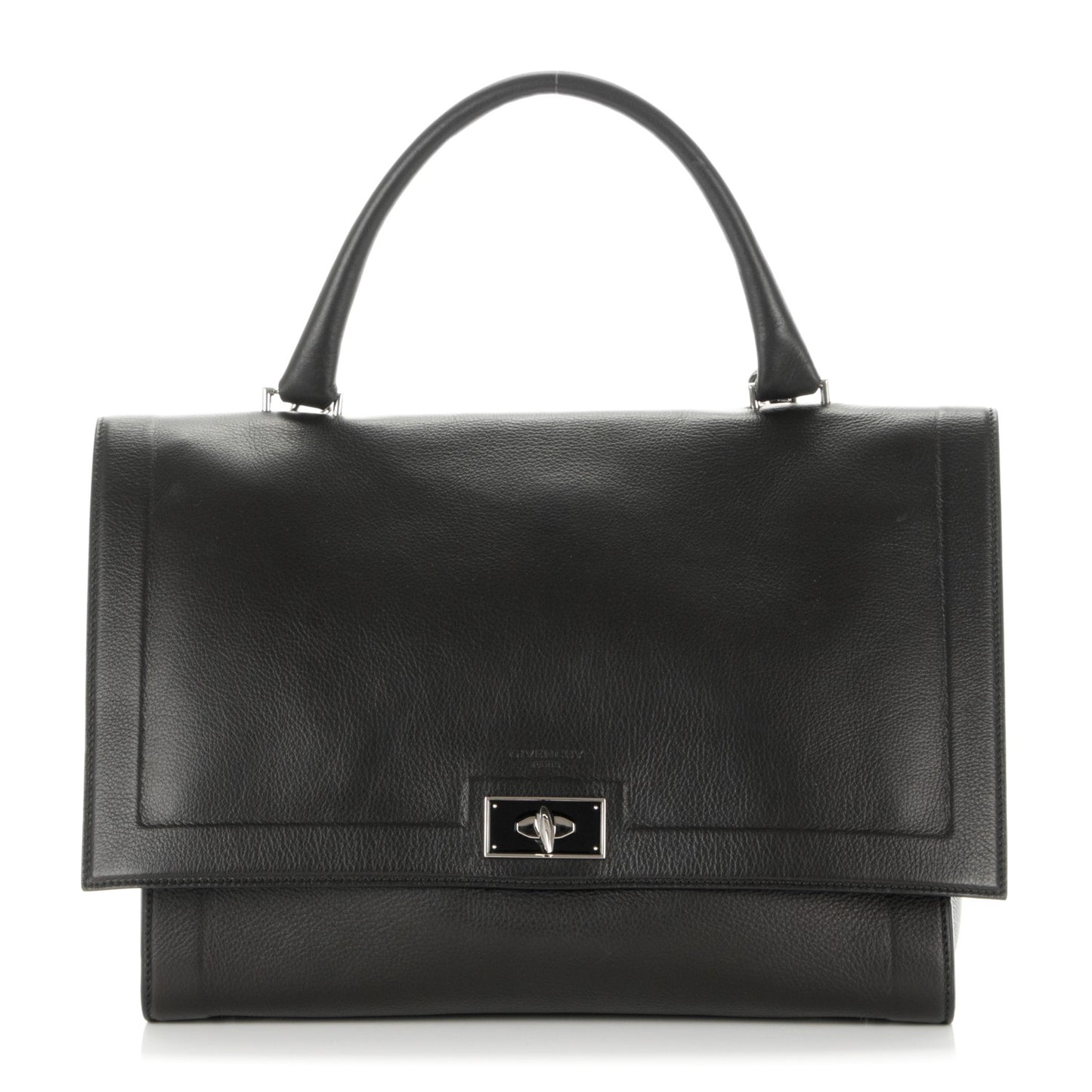 Grained Calfskin Medium Shark Lock Satchel Black